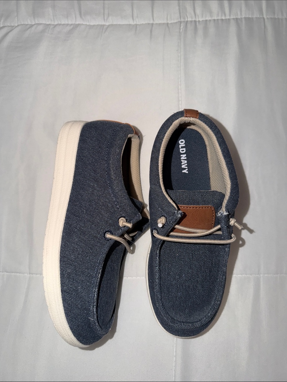 Old Navy Kids Blue Canvas Slip-On Sneakers with Tan Accents
